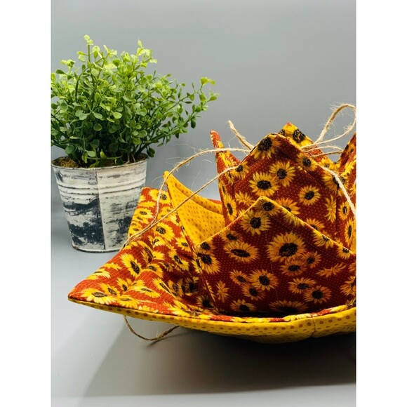 Microwave Bowl Cozy Reversible, Metallic Sunflowers, Gift Set of 3! - Picture 3 of 8